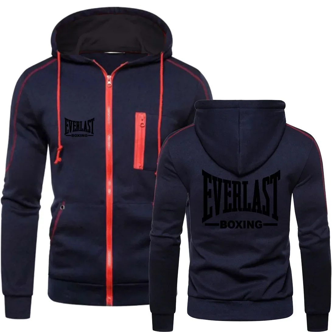 thumbnail image 1 of Nuevo EVERLAST, ropa deportiva de otoño e invierno para hombre, Sudadera con capucha sencilla a la moda con cremallera, chaqueta lisa, ropa deportiva estampada para hombre, top informal cálido, 1 of 5