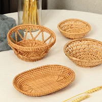 Handmade Rattan Woven Basket Fruit Cake Bread Food Plate Snack Serving Tray For Dinner Parties Coffee Breakfast Container 1