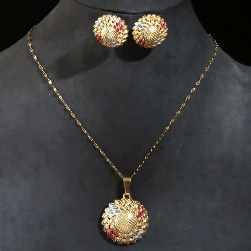 Fashion Simple Trendy Vintage Jewelry Set For Women Geometric Pendant Necklace Earrings Sets Jewelry