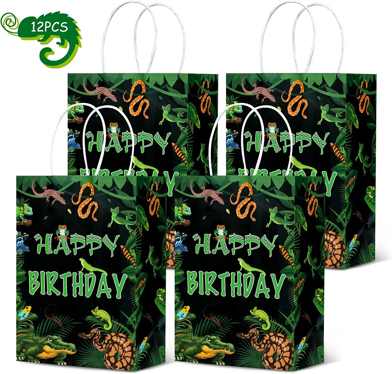 

Paper Bags for Kids, Birthday Gift, Treat, Safari, Animals, Lizard, Jungle, Party Decoration, Supplies, 16Pcs