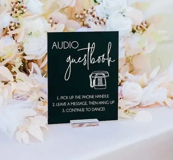 Audio Guestbook Pick Up The Phone Leave A Message For The Newlyweds Clear Glass Look Acrylic Wedding Sign, Guest Book Lucite