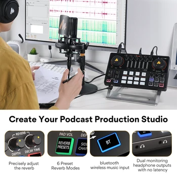 Maono AME2 Audio Interface Sound Card DJ Mixer All in One Portable Podcast Studio for Recording,Live Streaming,Youtube,Guitar,PC 4