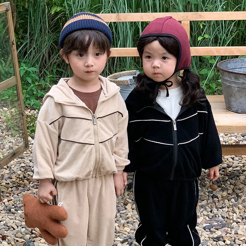 

2023 Autumn New Children Long Sleeve Hooded Coats Cotton Baby Boys Girls Solid Versatile Tops Casual Zipper Jacket Kids Clothes