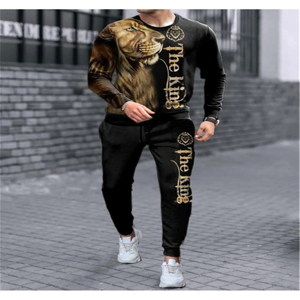 

Spring and Autumn Fashion Sportswear Long Sleeve T-Shirt Suit Men Street Fashion Plus Size Men's Round Neck Pullover 2 Piece Set
