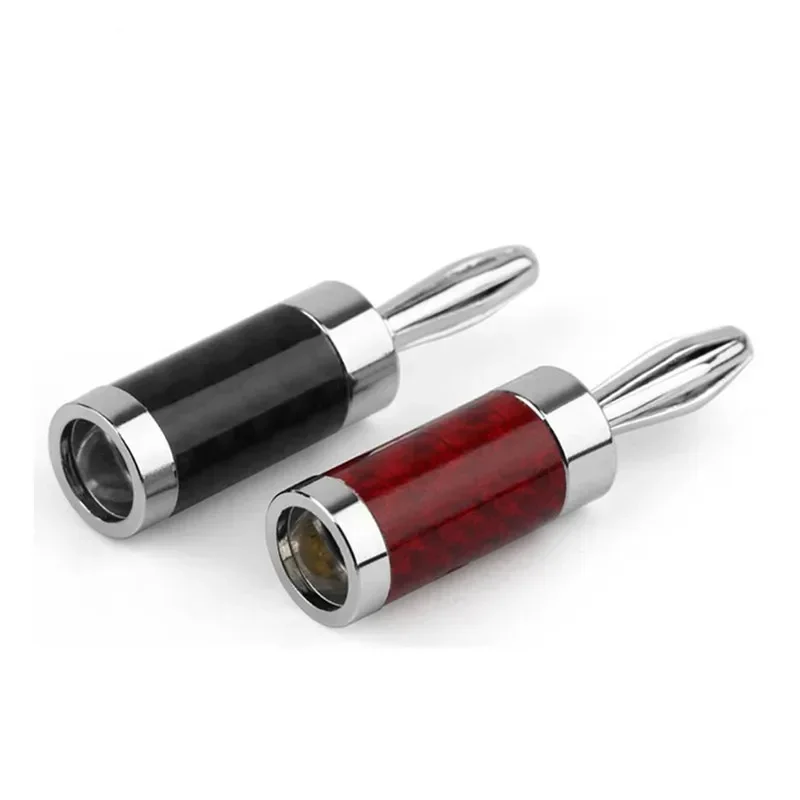 4mm 바나나 플러그 커넥터 앰프 믹서 용 나사 로듐 도금 탄소 섬유 쉘이있는 남성 오디오 커넥터 잭 블랙 레드