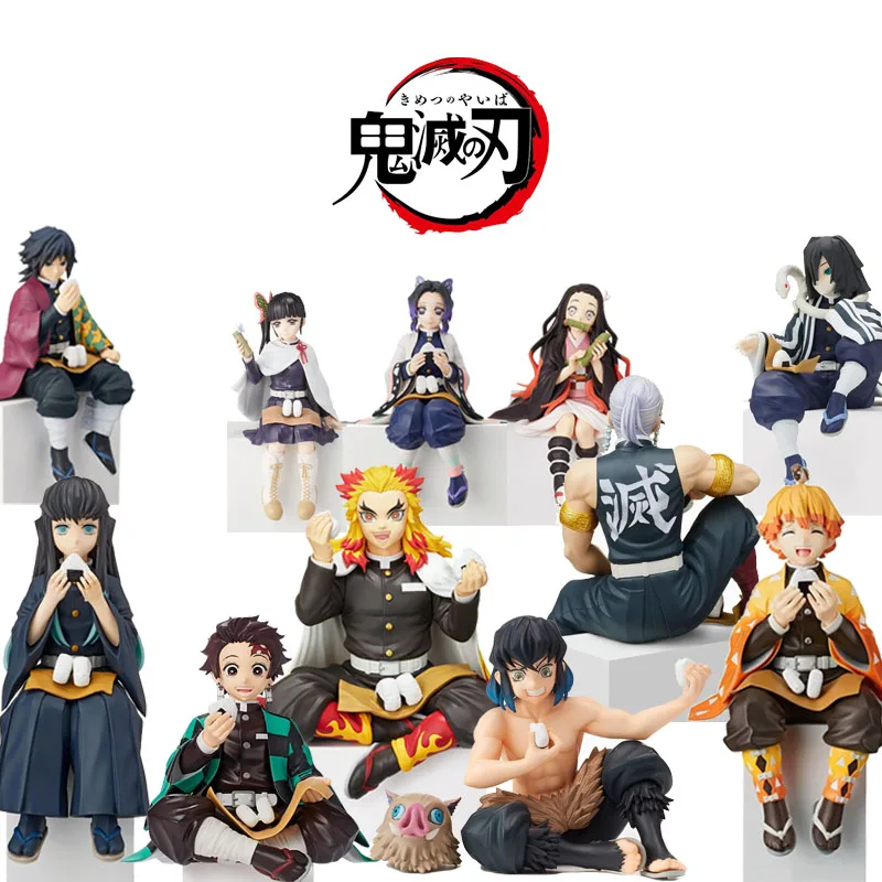 Demon Slayer Figure Anime Nezuko Tanjirou Shinobu Zenitsu Hashibira Inosuke  Eat Rice Balls PVC Action Figurine Kimetsu No Yaiba 10CMNo Box