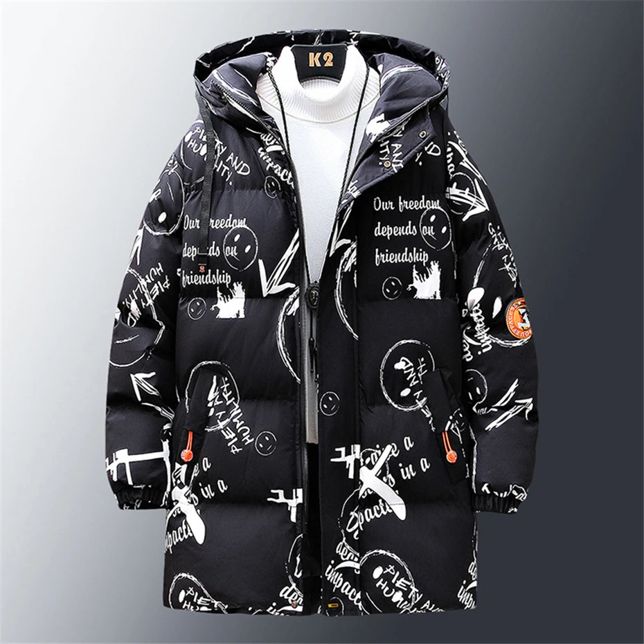 Winter Long Parkas Men Thick Cargo Jacket Coat Plus Size 8XL Fashion Hip Hop Graffiti Hooded Parkas Big Size 8XL 2
