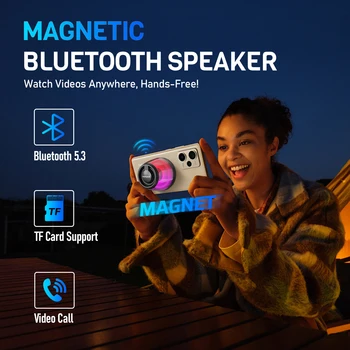 Cyber Style Magnetic Wireless Mini Speaker, 5.1 Surround Sound, High Definition Audio, Dual Stereo Bass,USB Type-C Charging, 4