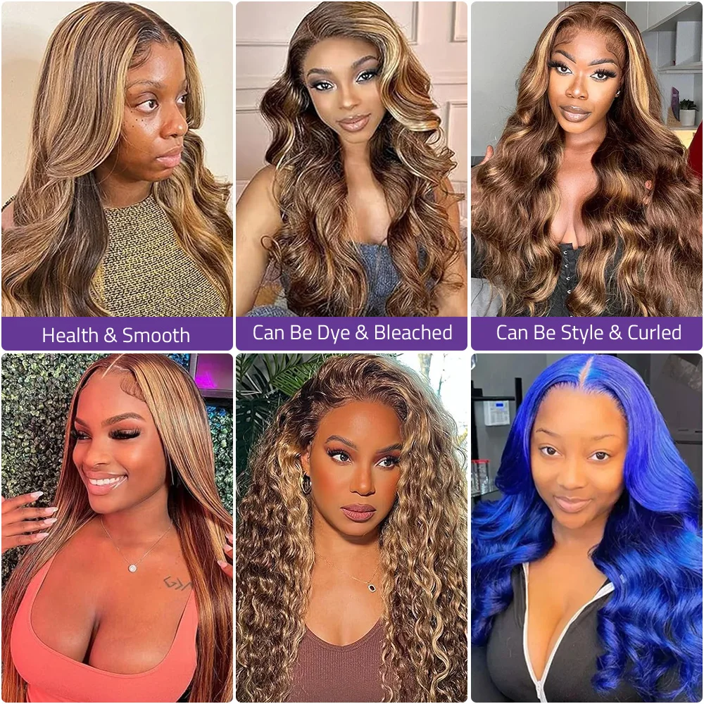 200 Density Highlight Lace Front 13x4 Body Wave Wig 427 Blonde Brown Colored 13x6 HD Lace Frontal Human Hair Wigs Brazilian 3