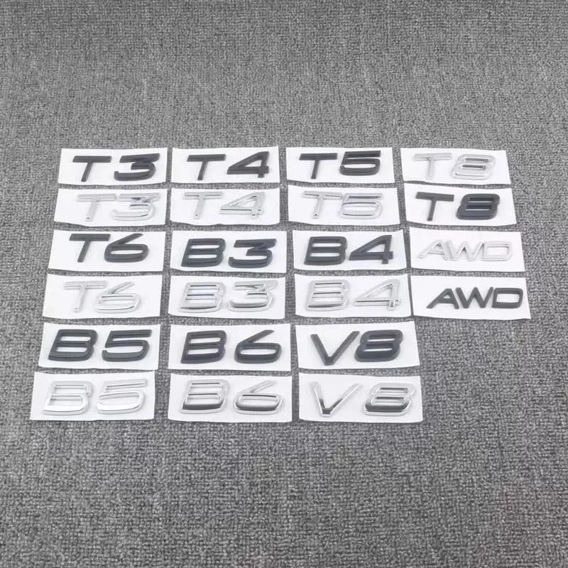 볼보 V60용 ABS 글자 숫자 엠블럼 B4 B5 T4 T5 T6 T8 트렁크 리드 배지 데칼 자동차 스티커 (광택 블랙 크롬)