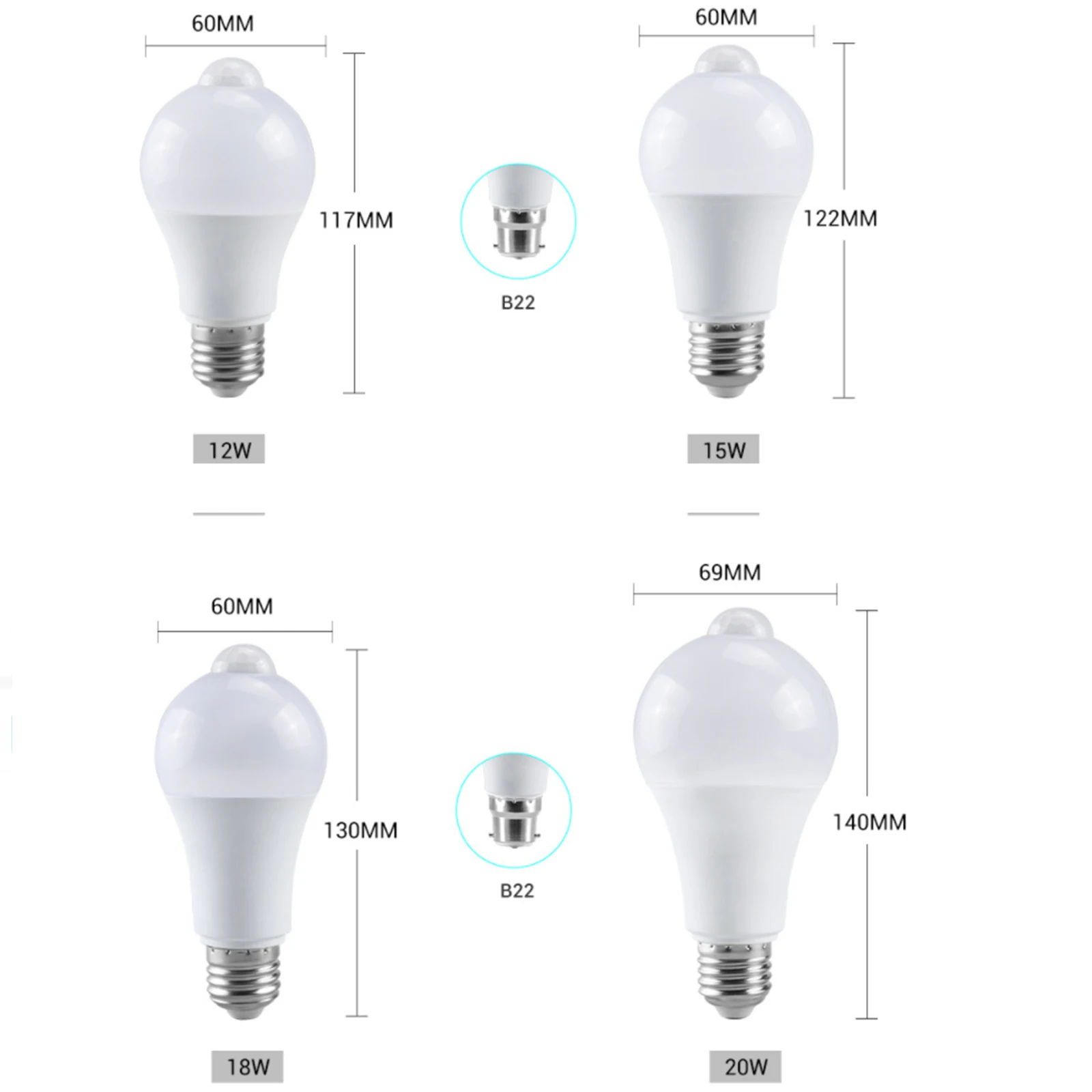 20w 18w lâmpada inteligente led e27 b22 15w lâmpadas pir sensor de movimento radar lâmpada auto 110v/220v luz noturna para corredor garagem quintal