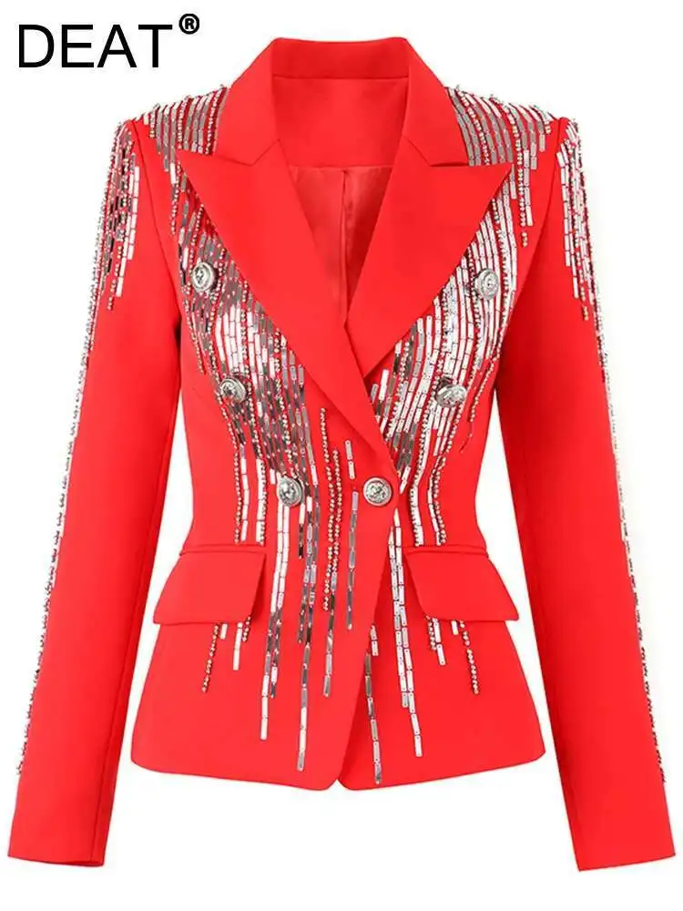 DEAT 2024 Autumn Women's Blazer New Notched Slim Sequins Rivet Double  Breasted Long Sleeve Red Suit jackets Female Tide 7YZ8501 - AliExpress  200000345