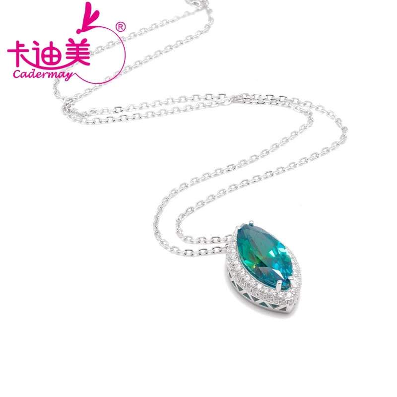 

CADERMAY 925 Sterling Silver Blue Marquise Brilliant Cut Moissanite Pendant Necklace For Women Wedding Fine Jewelry