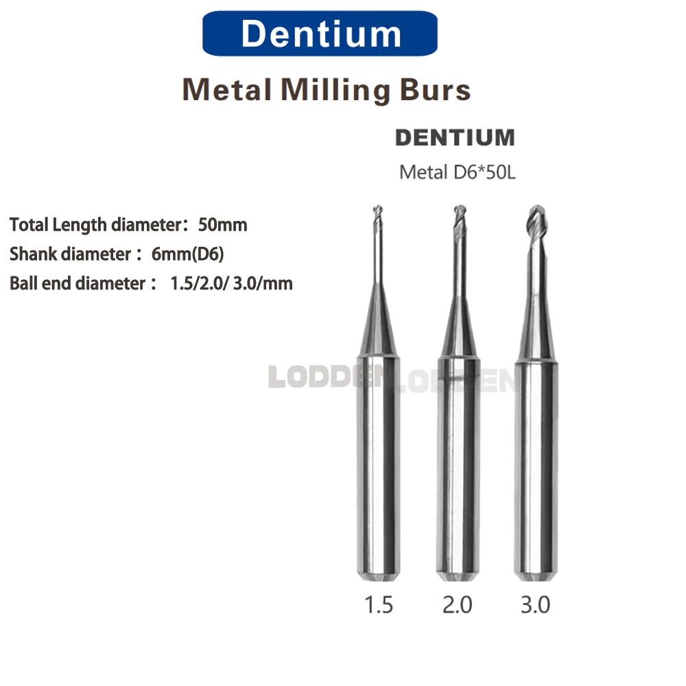 

LODDEN CAD/CAM Milling Burs Grind Titanium Metal for Dentium D6 Total Length 50mm 1.5/2.0/3.0mm Disc Needle Drill Tools