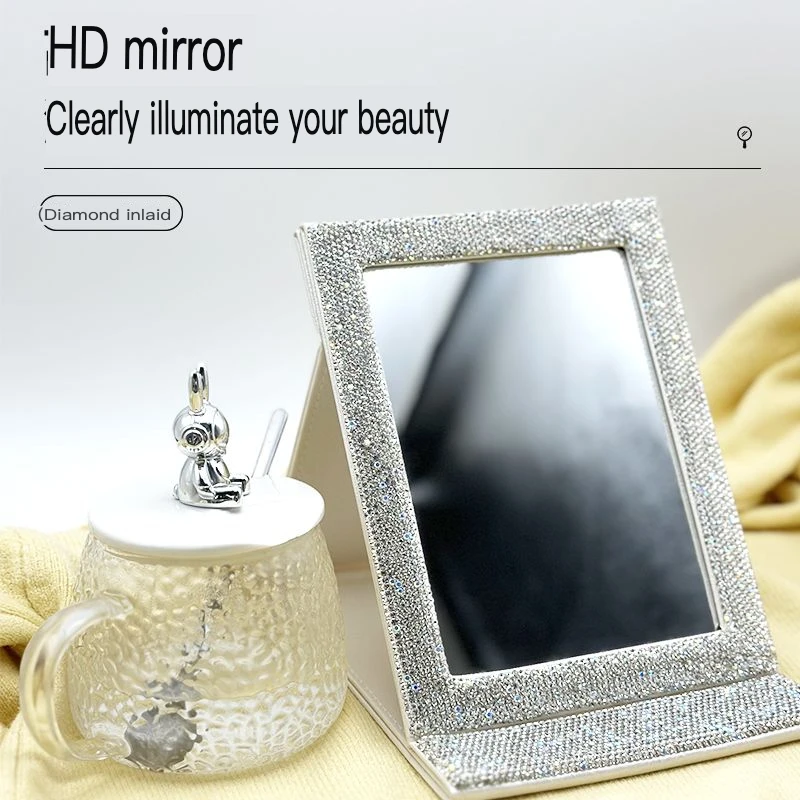 가벼운 다이아몬드가 박힌 화장 거울, 대형 접이식 거울, 휴대용 기숙사 종이 거울, 휴대용 드레싱 거울