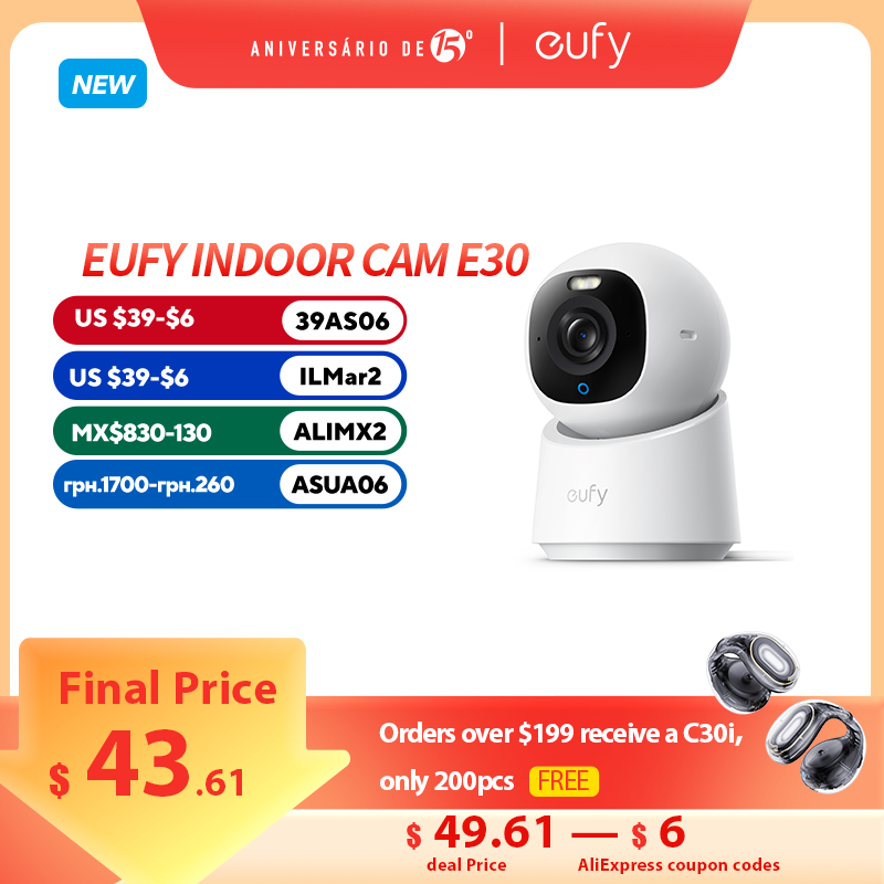 eufy Security Indoor Cam E30 4K Resolution Security Camera with 360Â° PTZ 7/24 Recording AI Tracking  with Wi-Fi Human Mini Cam