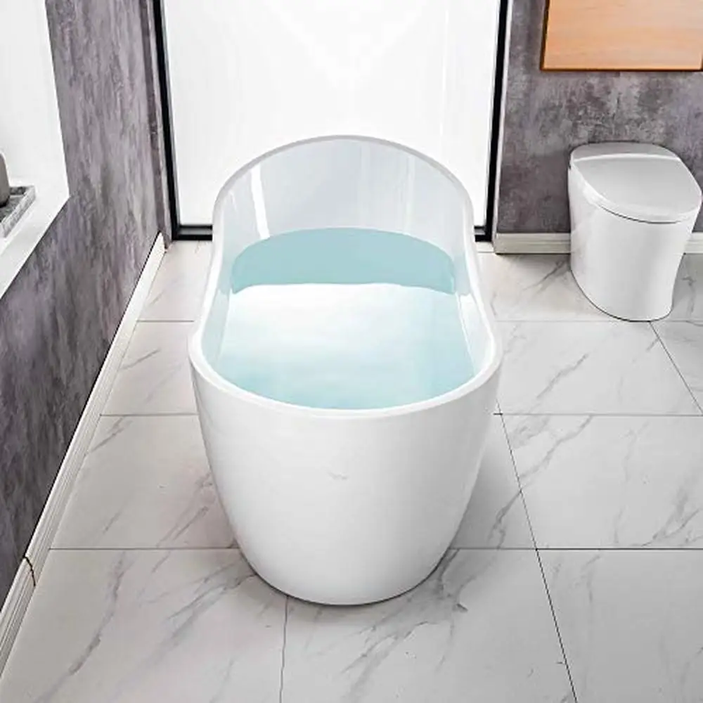 54" Acrylic Freestanding Bathtub with Matte Black Overflow and Drain Luxury Non-Slip Design 55 Gallons Capacity High Gloss White 5