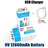 New 9V Rechargeable Battery 12800mAh 6F22 Micro USB 9v Li-ion Lithium Batteries for Multimeter Microphone Toy Remote Control KTV 1