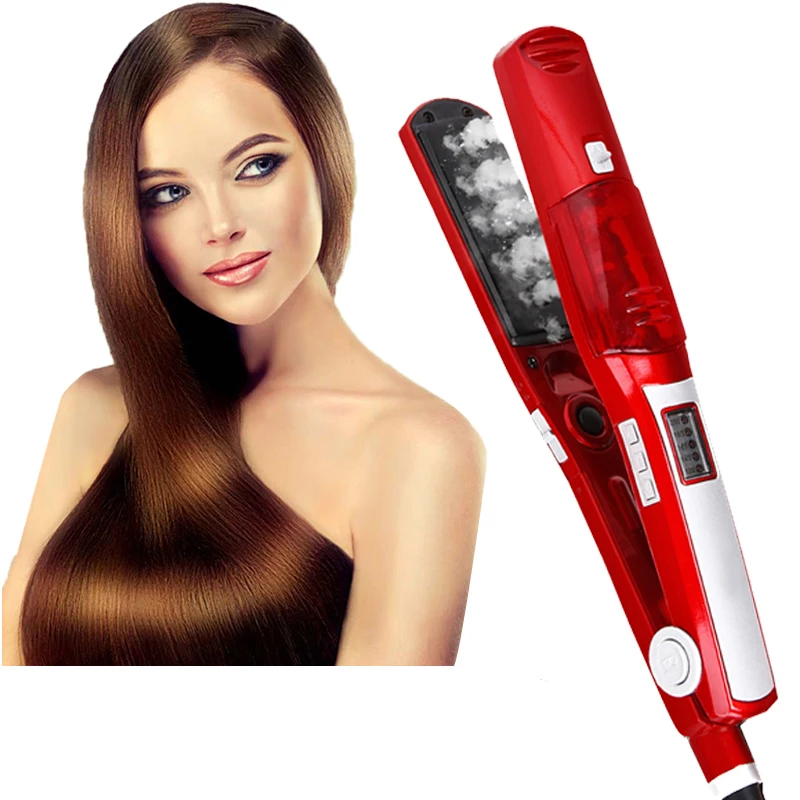 Professional Hair Straighteners Fast Steamer Flat Iron Black Titanium Tourmaline Coating Steam Hair Straightener