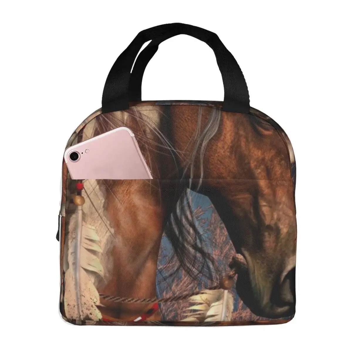 

Spirit Indian War Horse Portable Insulated Oxford Lunch Bag Reusable Lunch Box Lunch Organizer Thermal Cooler Tote Bag