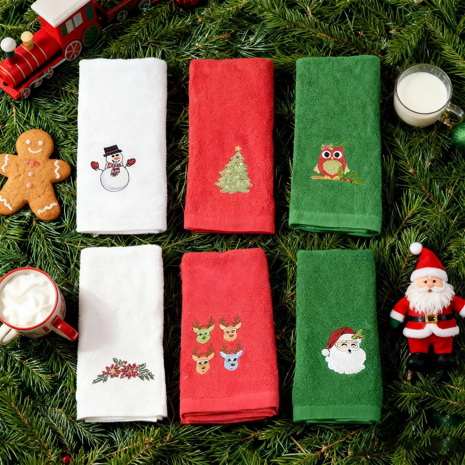 Christmas Kitchen Towels 3 Pieces Highly Absorbent Quick Drying Handkerchief Christmas Tree Dish Hand Towels For Beach Trips