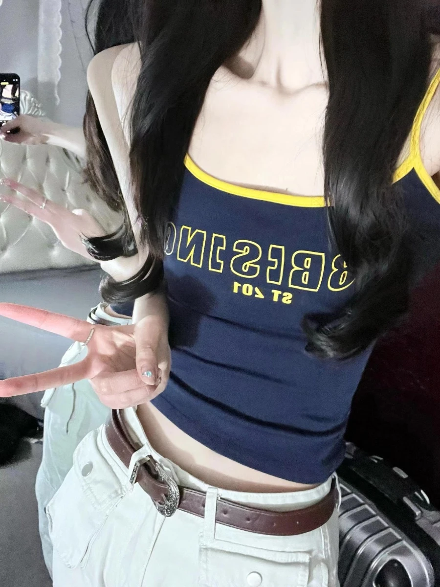 

American Spice Girls T-shirt Women Retro Small Camisole Tops Women Summer New Sweet Cool Peplum Casual Letter Printed Tank Top