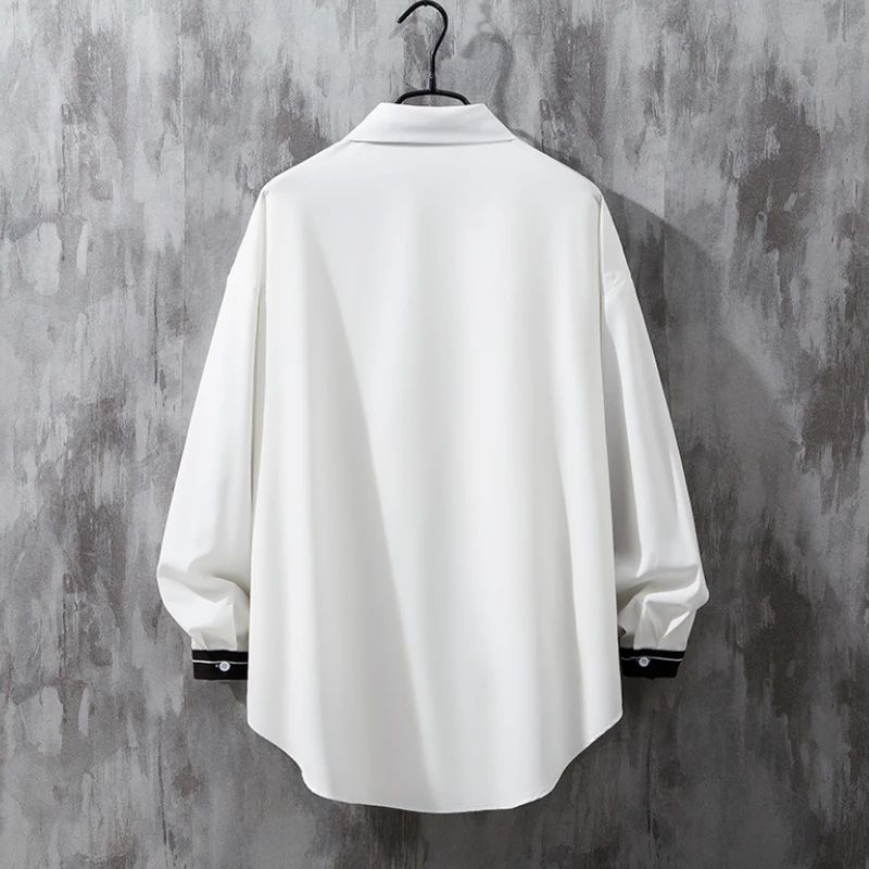 College Style Men's Loose Hawaiian Shirt Male Long Sleeves Handsome Clothes Fashion White Shirts Camisa Masculina Tops