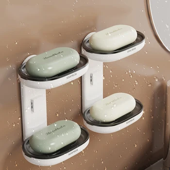 Double Layer Soap Box Toilet Soap Tray Soap Holder Multifunctional Wall Mounted Perforated Bathroom Rack Bathroom Organizer 2