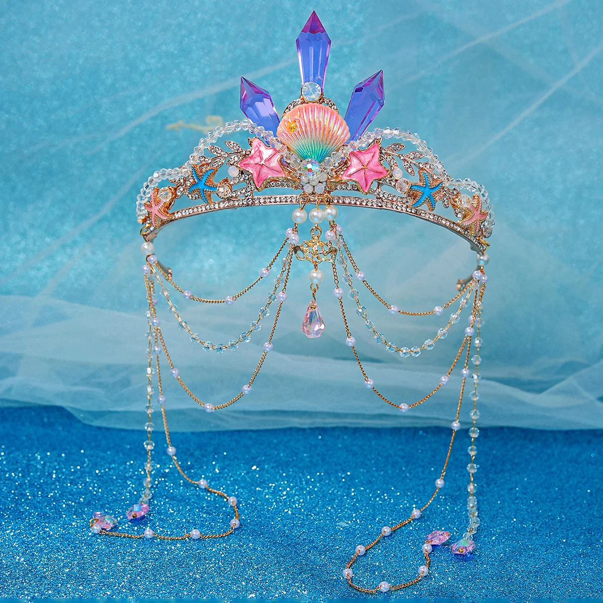 Seashell Crown Mermaid Headpiece Handmade Starfish Shell Pearl Beach Wedding Seashell Mermaid Crown: Beach Bridal Starfish Tiara - Etsy main image 2