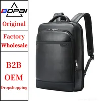 BOPAI Wholesale  Custom Printed Logo Premium Office Luxury Anti Theft For Men 15.6 Inch Laptop With Usb Genuine Leather Backpack 1