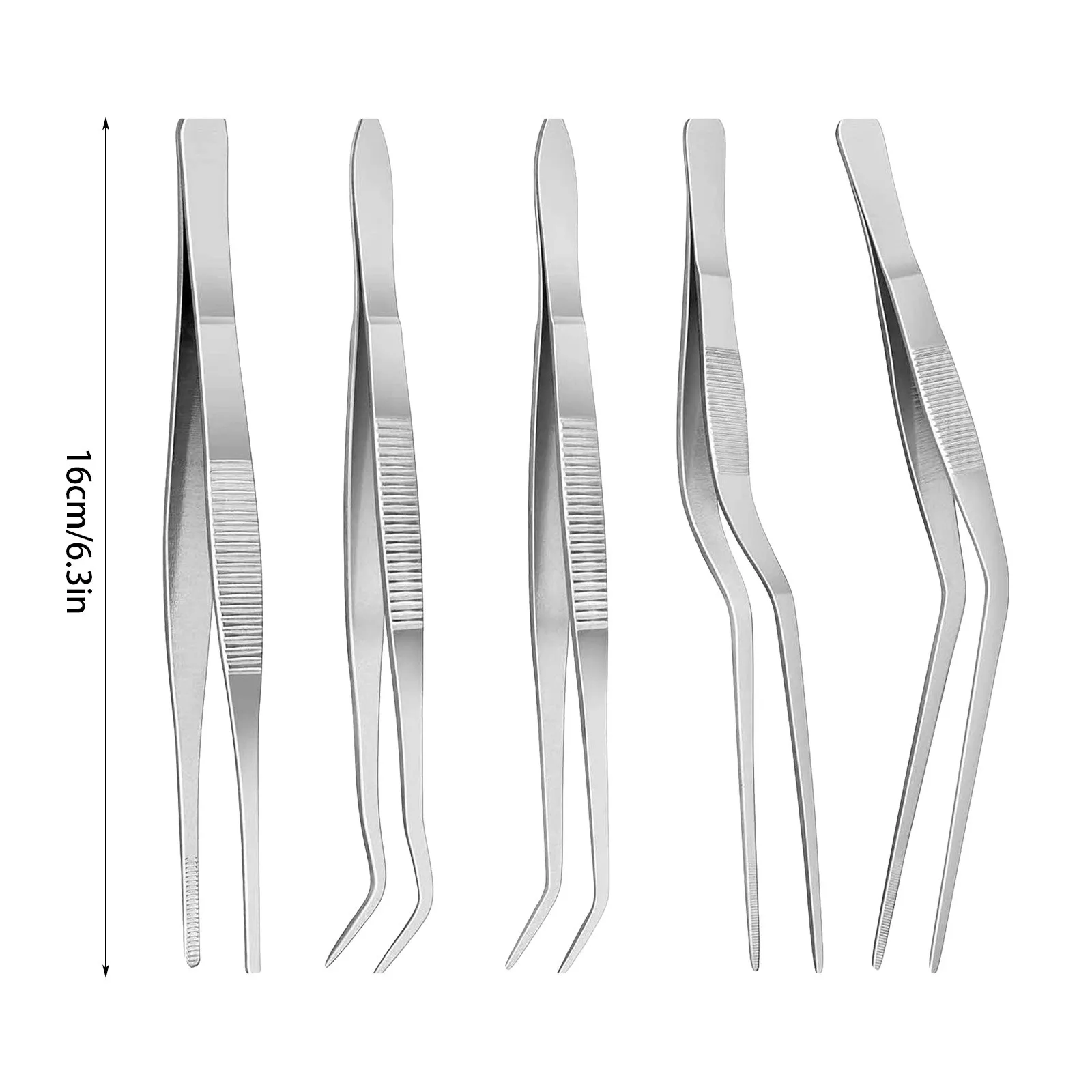 Korean Kitchenware 5 Piece Stainless Steel Kitchen Tweezers Set Chef Cooking Tongs For Plating Cooking Utensils Holder Set