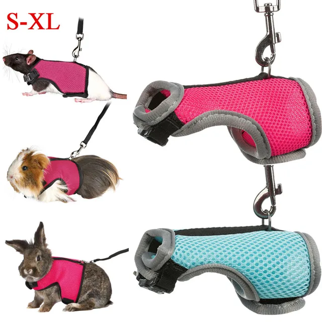 Rabbit Harness Leash Set Small Pet Chest Strap Adjustable Soft Mesh Harness with Leash Rat Vest Leashes Set Portable Elastic 2