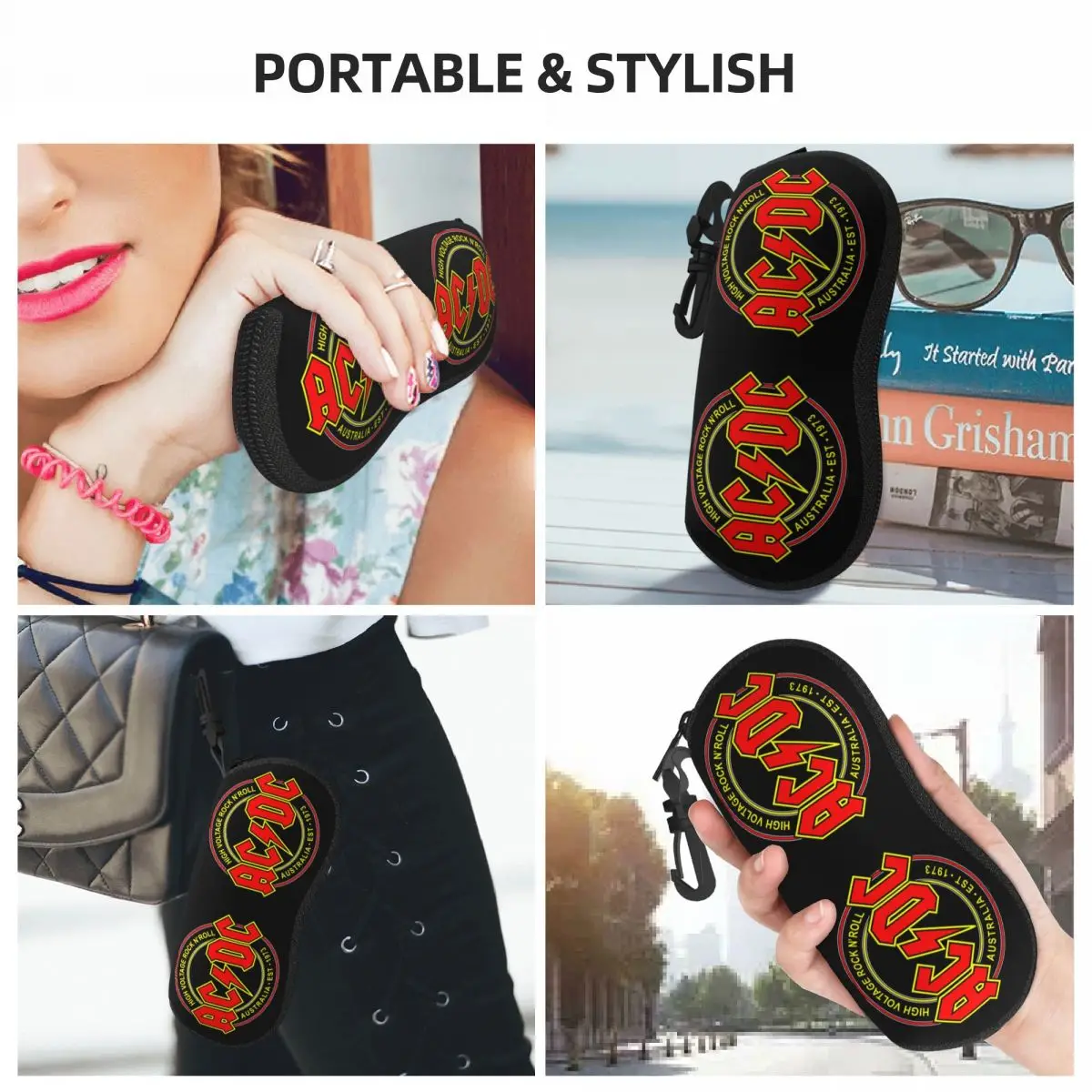 AC DC Rock Glasses Case Unisex Travel Heavy Metal Music Reading Box Protector Eyeglasses Box 6