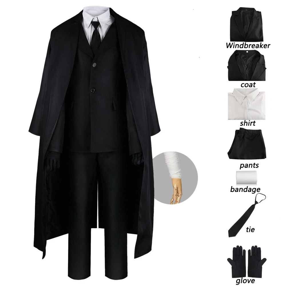 Bungo Stray Dogs Dazai Osamu Black Trench Coat and Suit Cosplay Costume