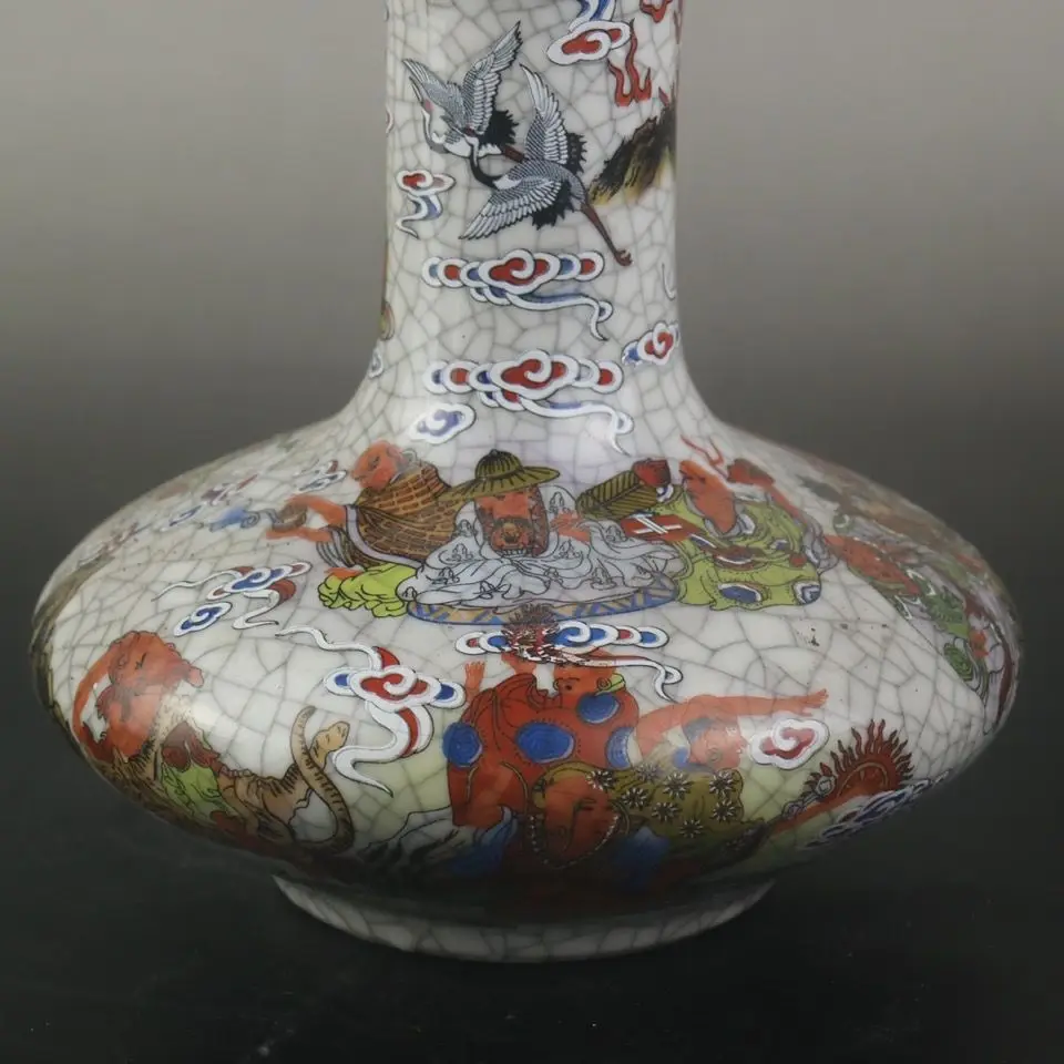 Qianlong Qing Dynasty Pastel 18 Buddhist Saints Flat Vase Home Living Room Antiques Chinese Style Household Decor Ornament ZC806 5