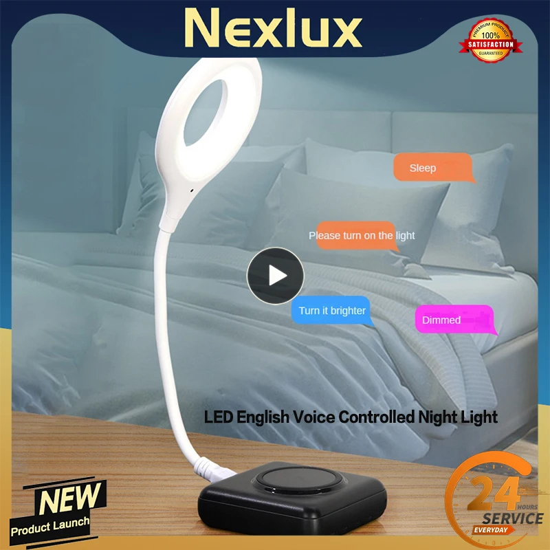 

LED English Voice Controlled Night Light Usb Plug Atmosphere Lamp Portable Energy-Saving Desk Light Body Sound Sensor Table Lamp