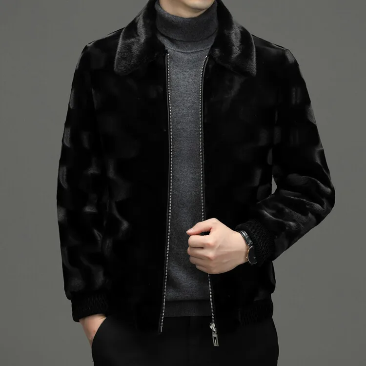 

Winter Men's Gold Mink Velvet Coat 2022 New High-End and Fashionable Warm Fur Integrated Polo Collar Jacket