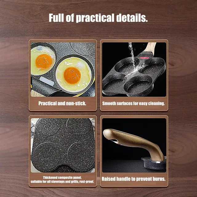 Egg Pan  4-Cup Nonstick Granite Omelette Skillet Pancake Pan Hamburger Bread Breakfast Maker pan for Gas Stove  Induction 5