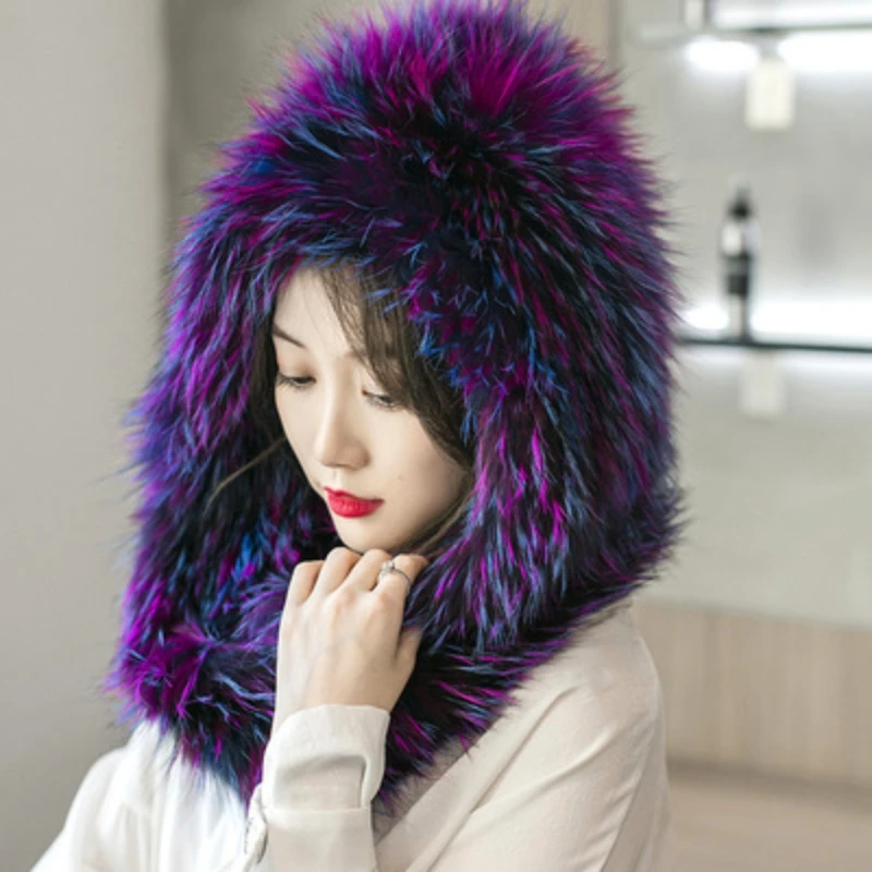 

Fox hair woven wind and snow hat women's scarf hat one piece winter fashion warmth and cold resistance genuine fur thickened