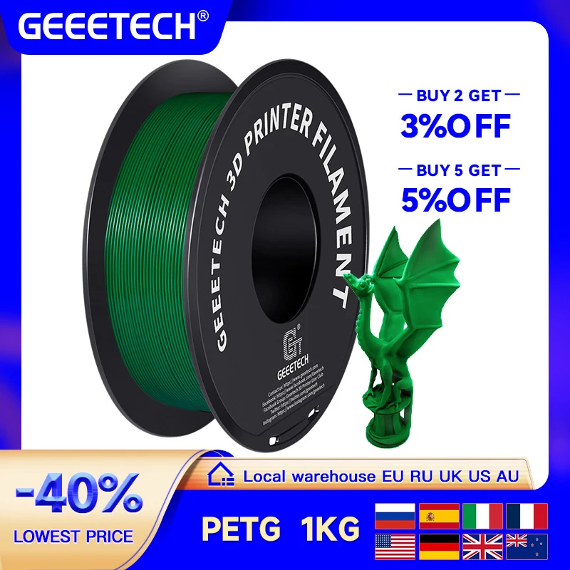 GEEETECH 1kg 1.75mm PETG 3D Printer Filament Vacuum Packaging Overseas Warehouses Fast Ship