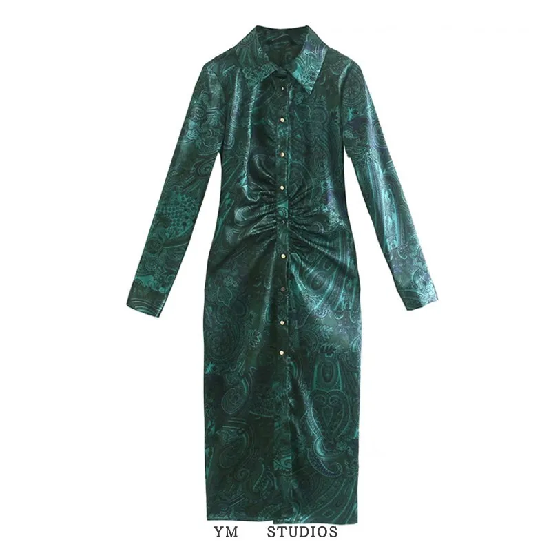 

Женские платья 2022, весеннее модное платье-рубашка с принтом кешью, длинное плиссированное платье с длинным рукавом, бесплатная доставка