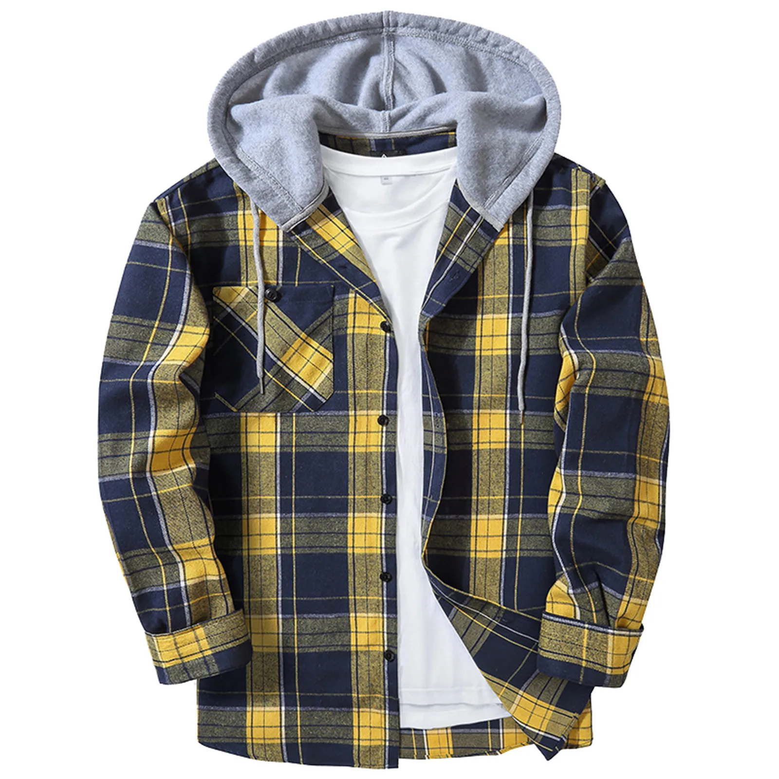 

Men Casual Red Plaid Print Flannel Shirt Hooded Oversized Casual Shirt Men'S Clothes European American Style Handsome Holiday