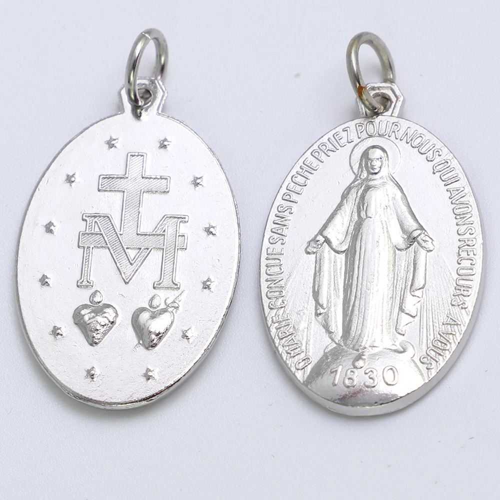 50pcs of Alloy Vintage Miraculous Medal Blessed Mary Pendant with Split Ring 2