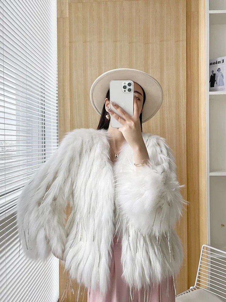 Winter Raccoon Fur Coat Female Fox Fur Medium Long Fashion Young Jackets Knitted Thick Warm Fur High Street Women's Clothing 1Pc