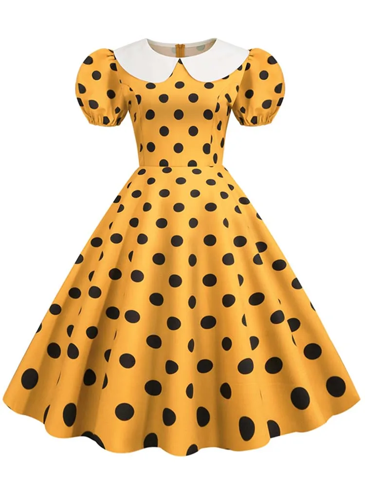 Polka-Dot-Vintage-Dress-Women-Summer-Pink-Rockabilly-Office-Party-Dress ...