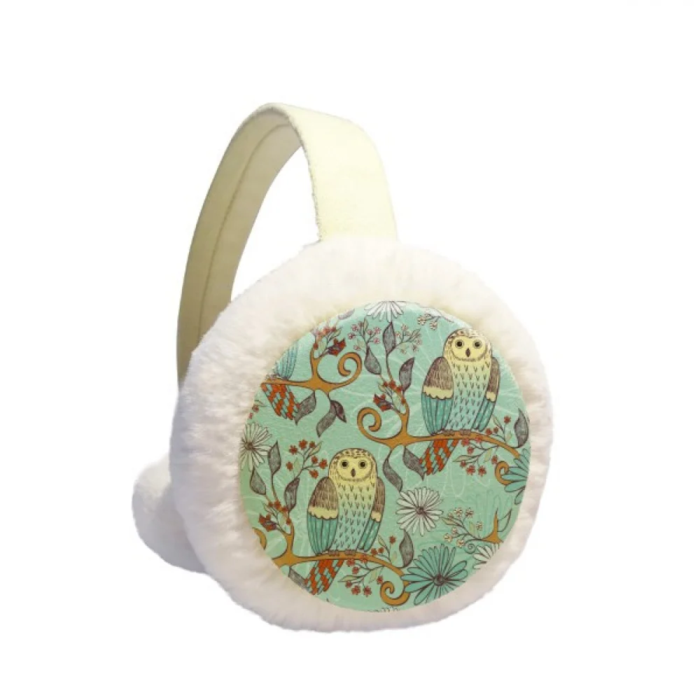

Blue Flower Owl Protect Animal Pet Lover Winter Ear Warmer Cable Knit Furry Fleece Earmuff Outdoor
