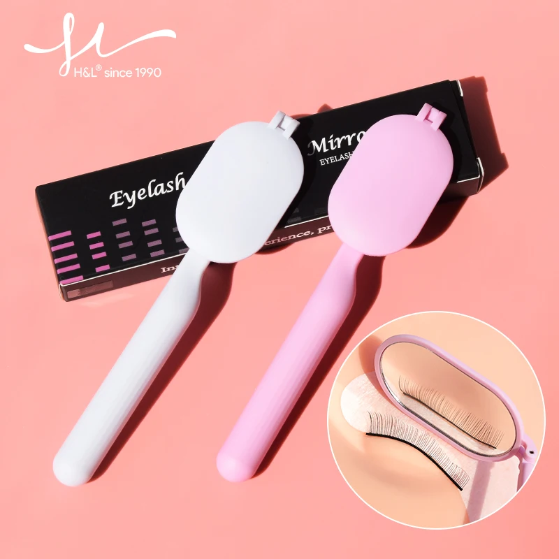 

LASHLADY Cosmetic Mirror for False Eyelash Extension Long Handle Magnifying Checking Lashes Pink/White Grafting Mirror