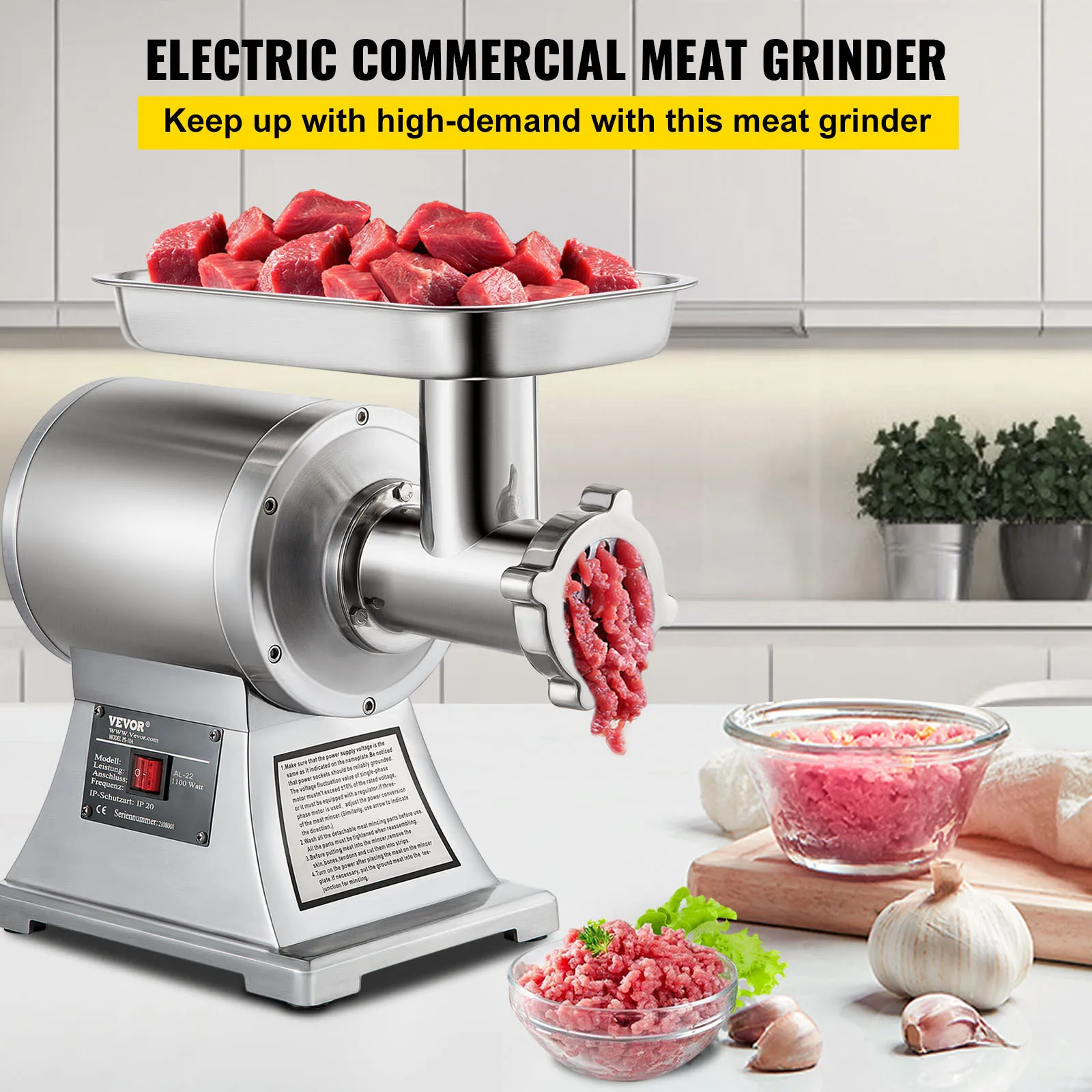 VEVOR Commercial Heavy Duty Electric Meat Mincer 250KG/H Max Powerful