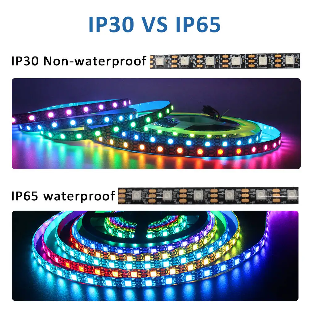 Ws2812b led streifen 5v 60leds/m rgb adressierbares band licht schwarz pcb 5050 rgbic magic flex band 1m 2m 3m 4m 5m lineare beleuchtung – Detail 4