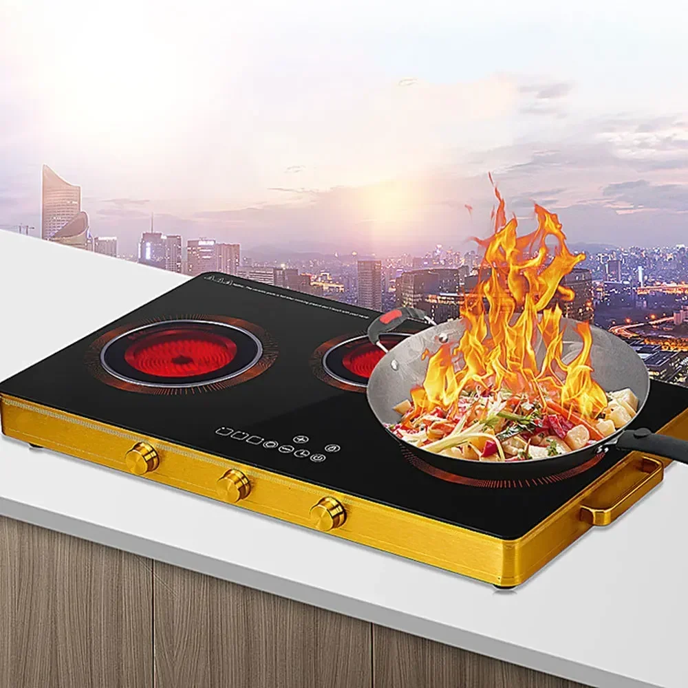 Double Head High-Power Rapid Heating Double-Head Electric Ceramic Stove Knob Control For Kitchen High-Temperature Cookware